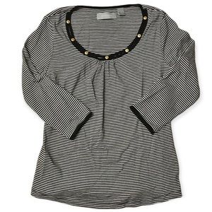 Liz Claiborne Striped Top Cotton Preppy Nautical Sailing 3/4 Sleeves Size Medium